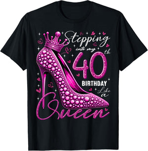 40 Year Old Gifts High Heels Stepping Into My 40th Birthday T-Shirt - T-Shirt | Black