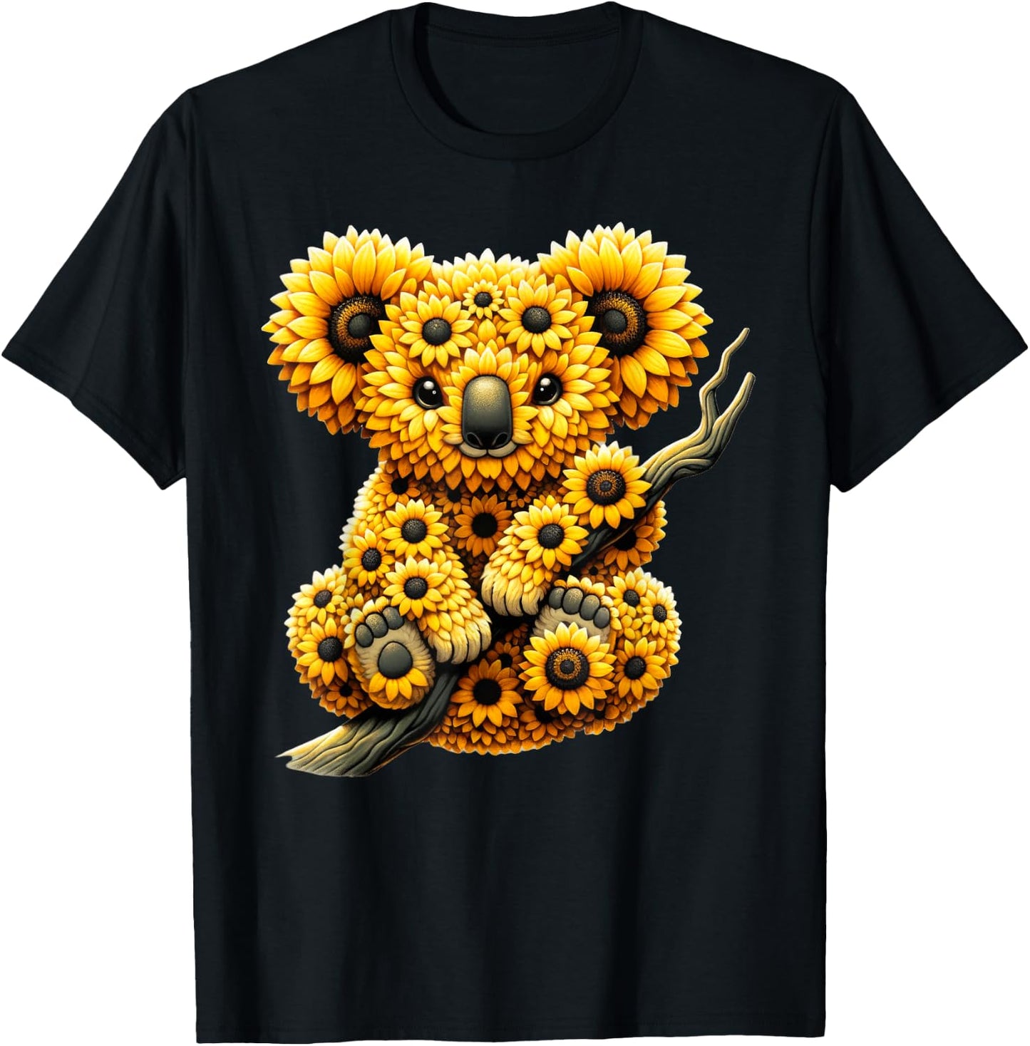 Sunflower Koala Bear Flower Gardening Floral T-Shirt - T-Shirt | Black