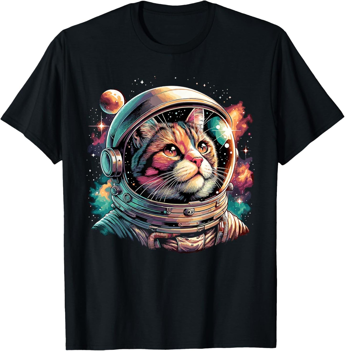Galaxy Astronaut Cat Space T-Shirt - T-Shirt | Black