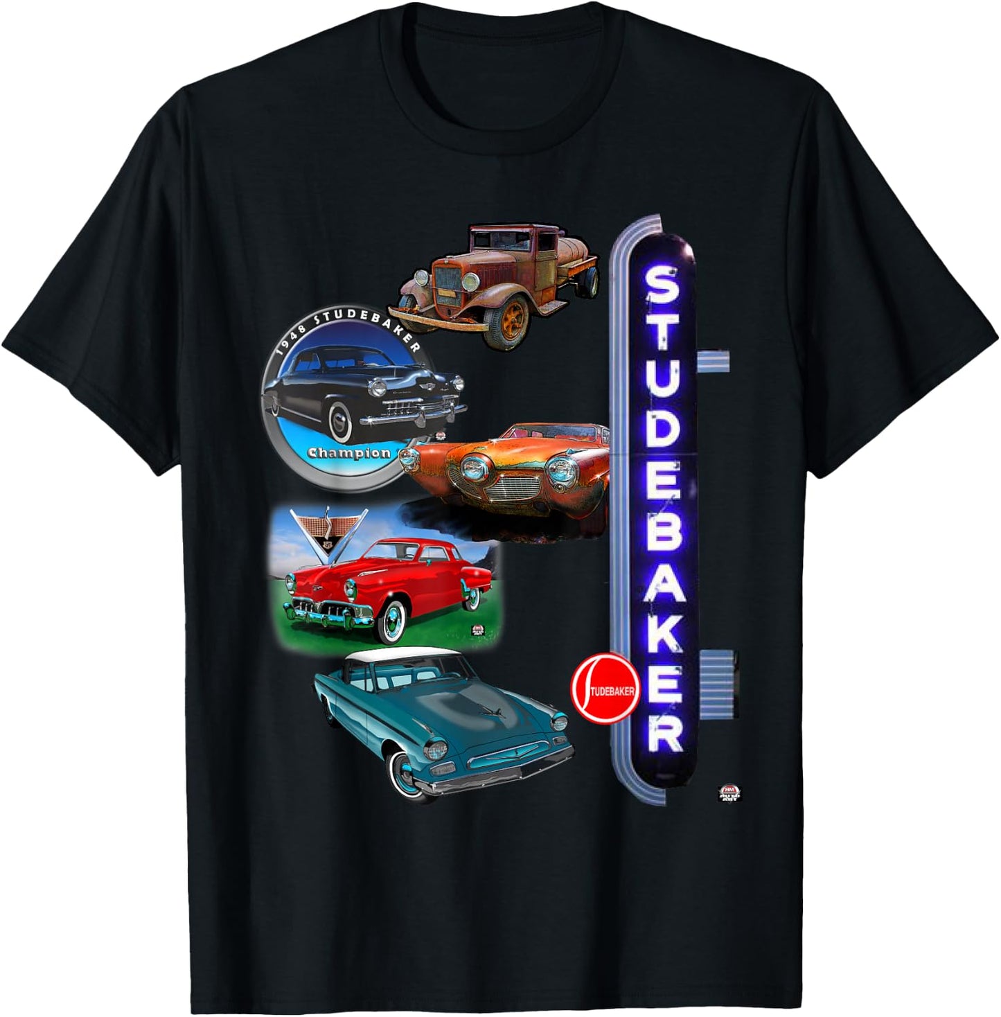 Classic Studebakers and the dealer sign that sold them T-Shirt - T-Shirt | Black
