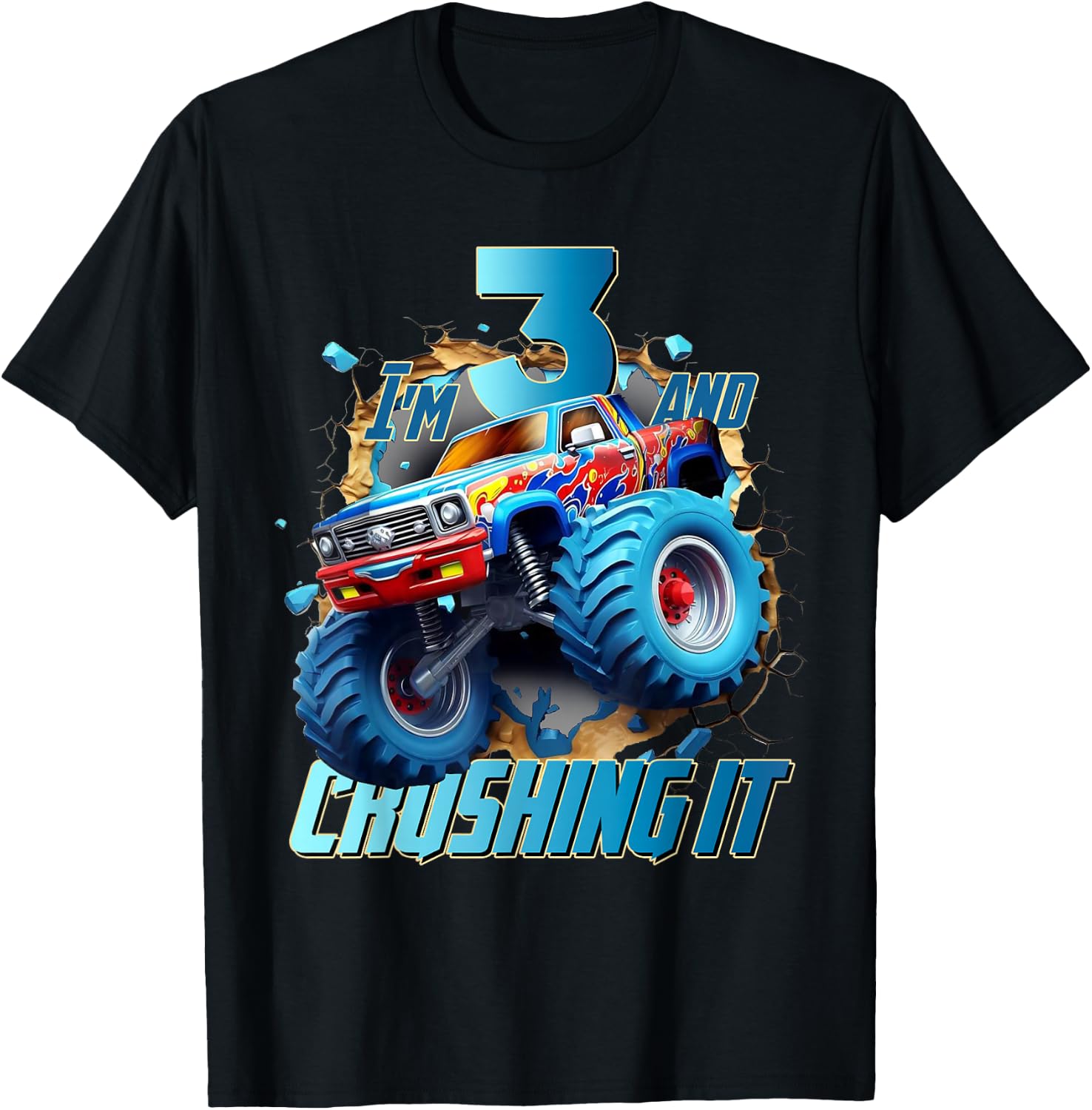 I'm Crushing it Monster Truck 3 Year Old Boys 3rd Birthday T-Shirt - T-Shirt | Black