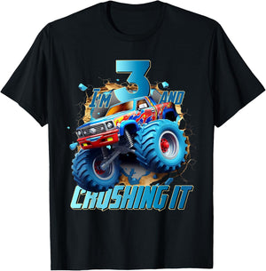 I'm Crushing it Monster Truck 3 Year Old Boys 3rd Birthday T-Shirt - T-Shirt | Black