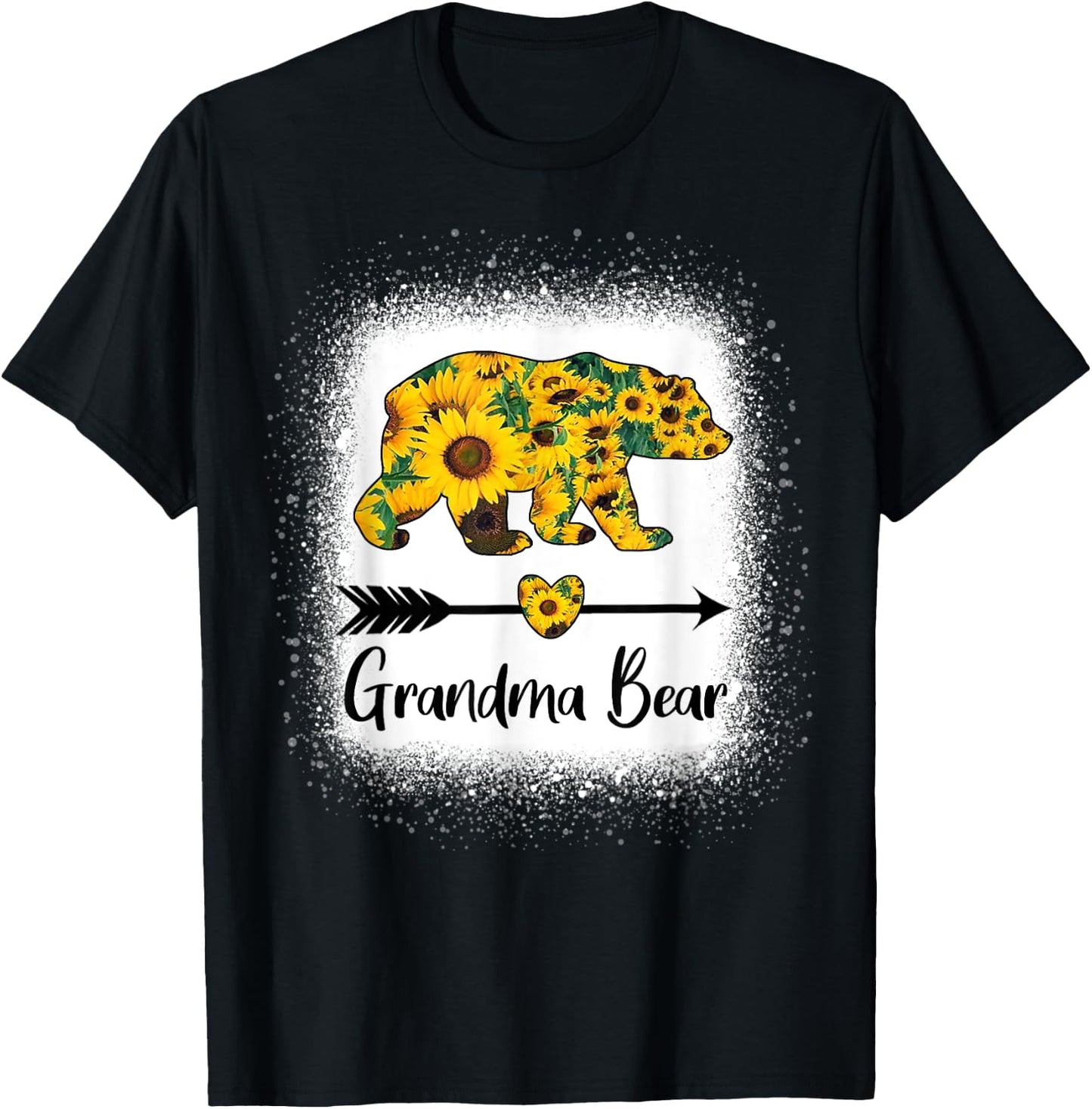 Grandma Bear Sunflower Funny Mama Bear Christmas Bleached T-Shirt - T-Shirt | Black
