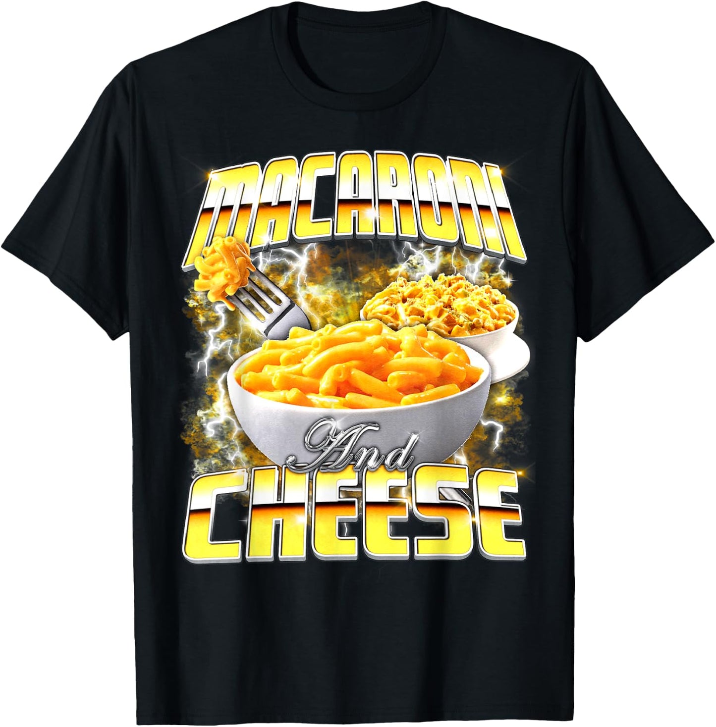Macaroni and Cheese Meme Bootleg Rap Style 90s Vintage Funny T-Shirt - T-Shirt | Black