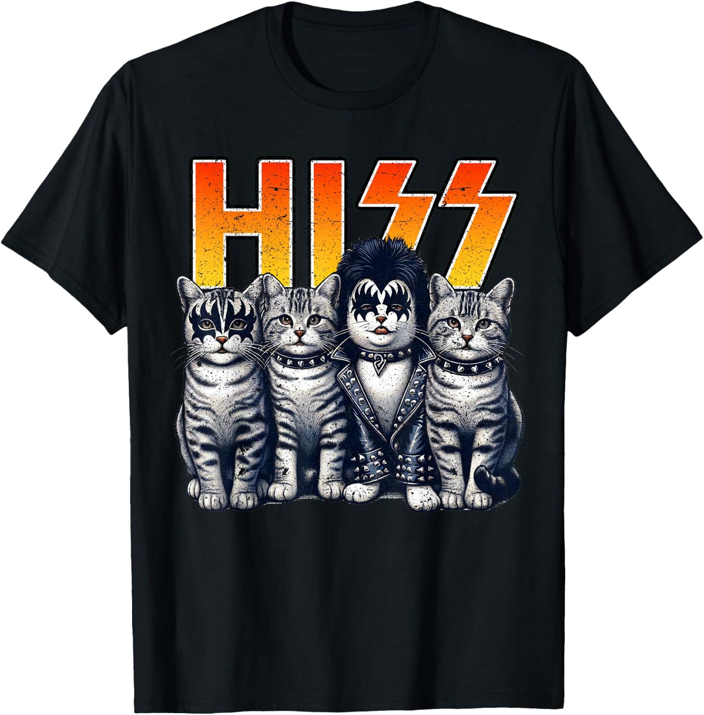 HISS Funny Cat Kittens Lover Hiss Distressed Style Women T-Shirt - T-Shirt | Black