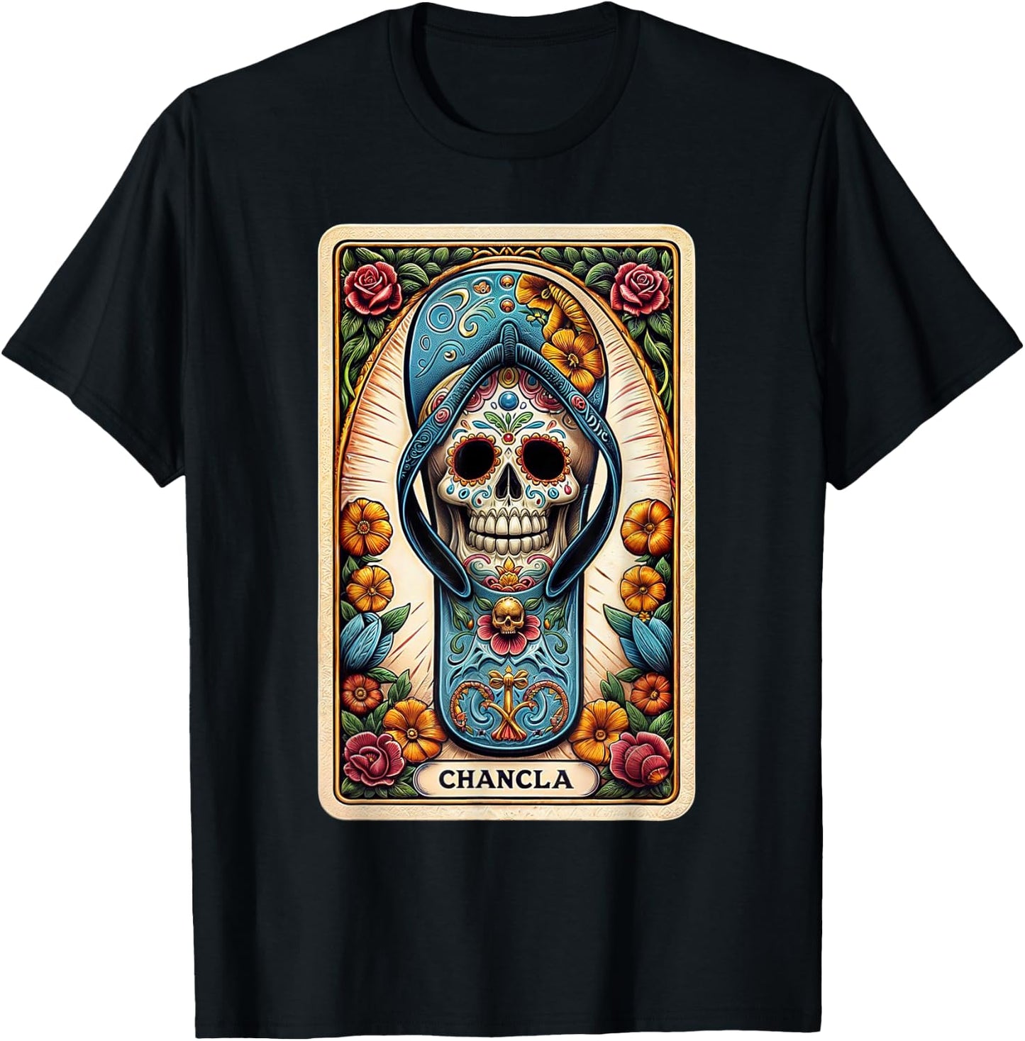 La Chancla Flip Flop Card Funny Mexican Mom Tarot Card T-Shirt - T-Shirt | Black