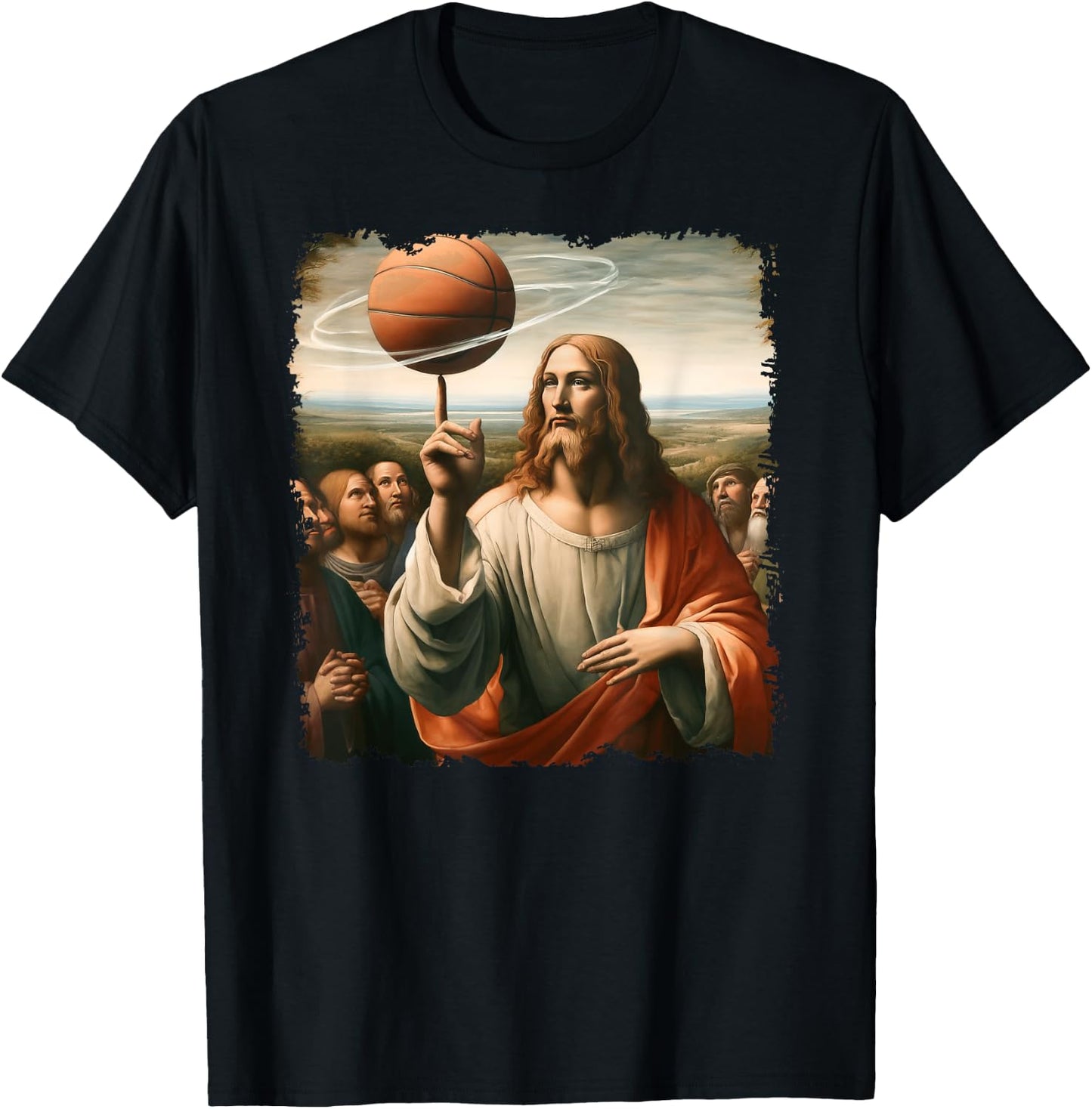 Jesus Spin A Basketball Painting, Christian Basketball T-Shirt - T-Shirt | Black