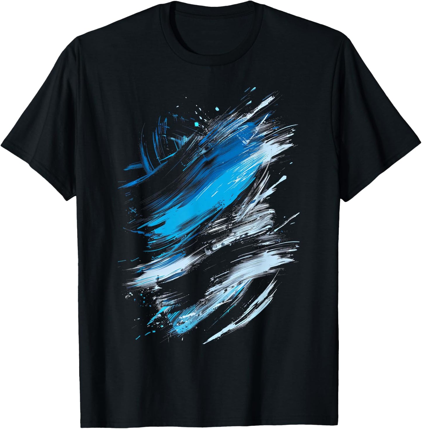 Blue And Black Dynamic Swirl Graphic T-Shirt - T-Shirt | Black