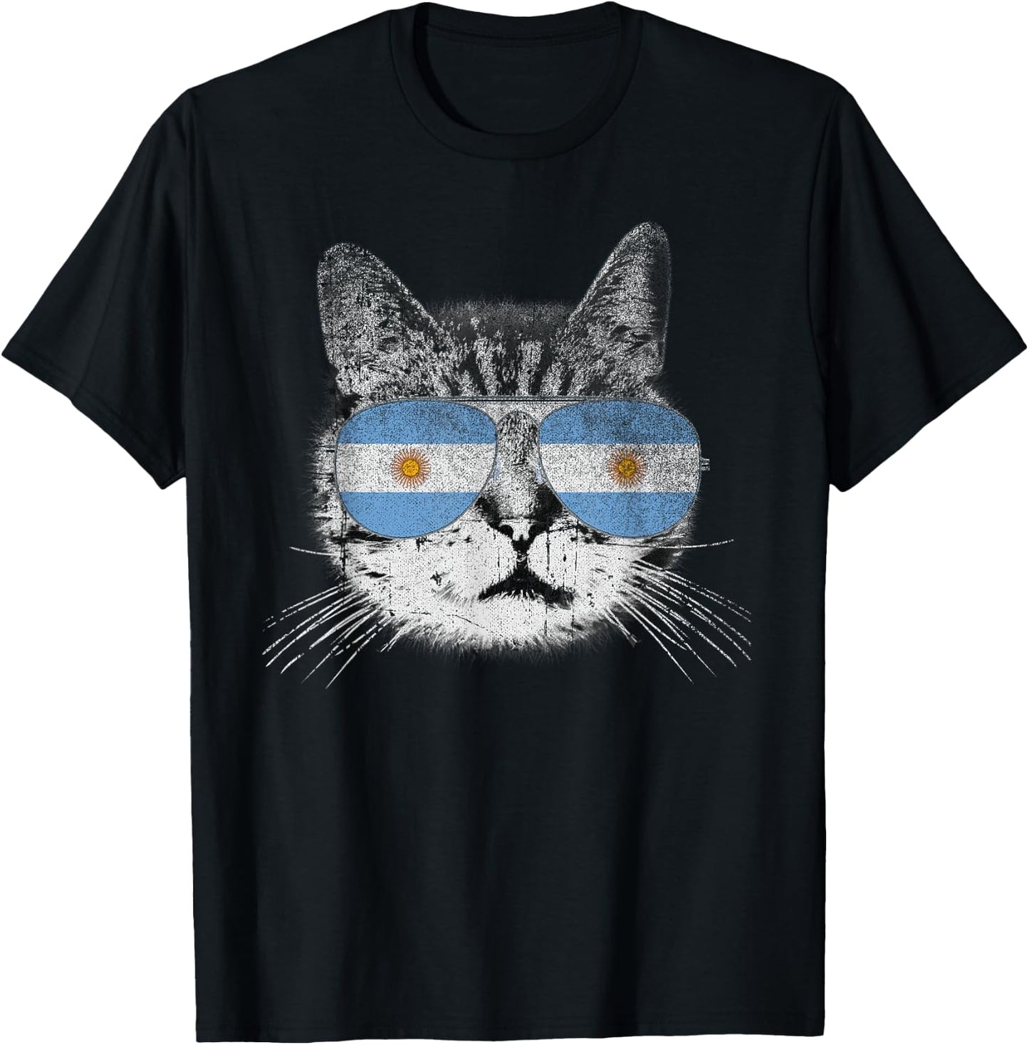 Cat Shirt Argentina Flag Country Retro Funny Men Women Gift T-Shirt - T-Shirt | Black