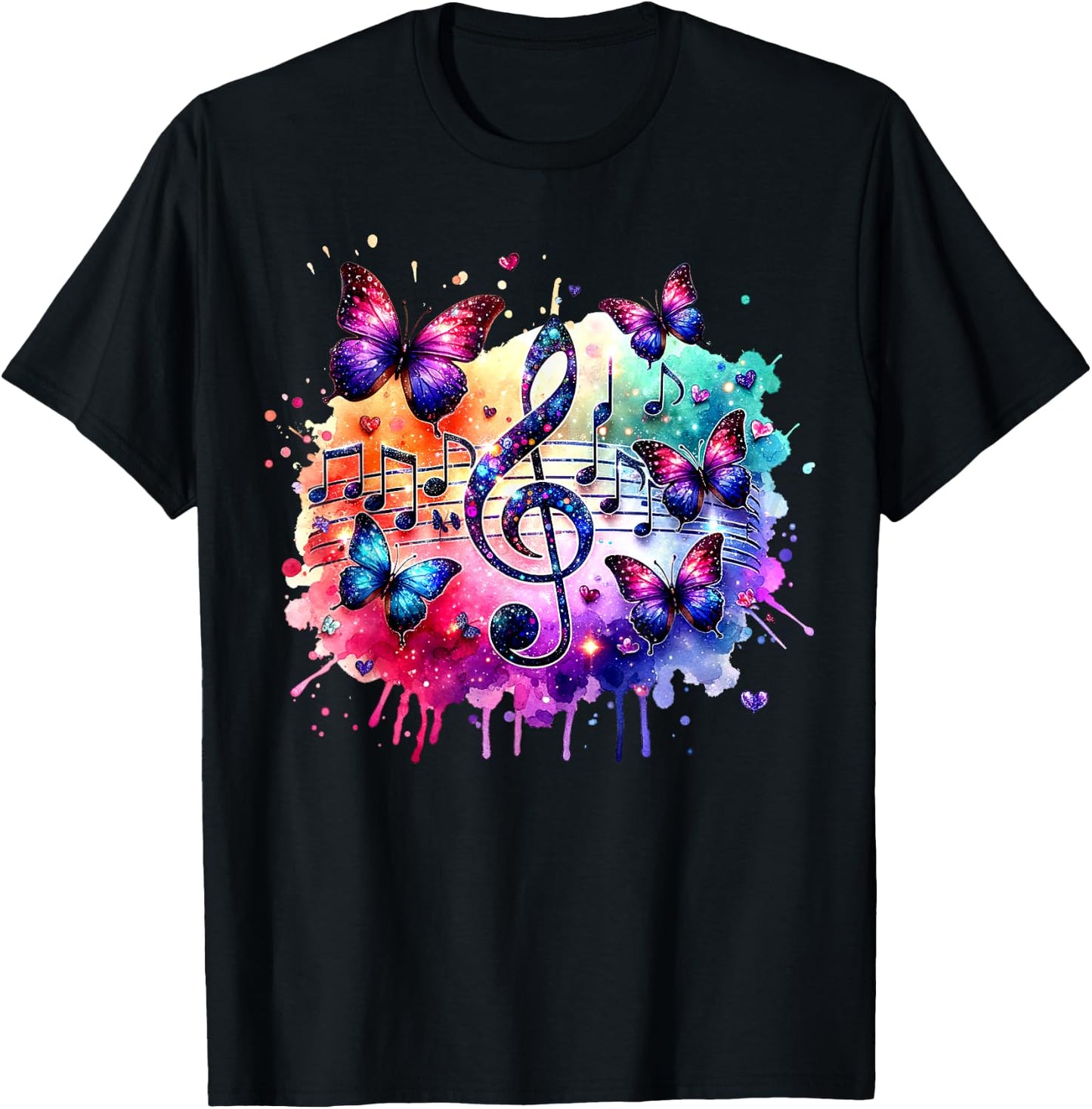 Colorful Music Notes Butterflies Musician Art Music Teacher Men Women Kids T-Shirt - T-Shirt | Black