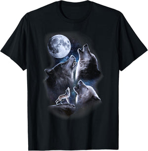 Howling wolves in the full moon moonlight with starry sky T-Shirt - T-Shirt | Black