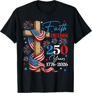 Freedom 250th Anniversary USA 4th of July America Christian T-Shirt - T-Shirt | Black