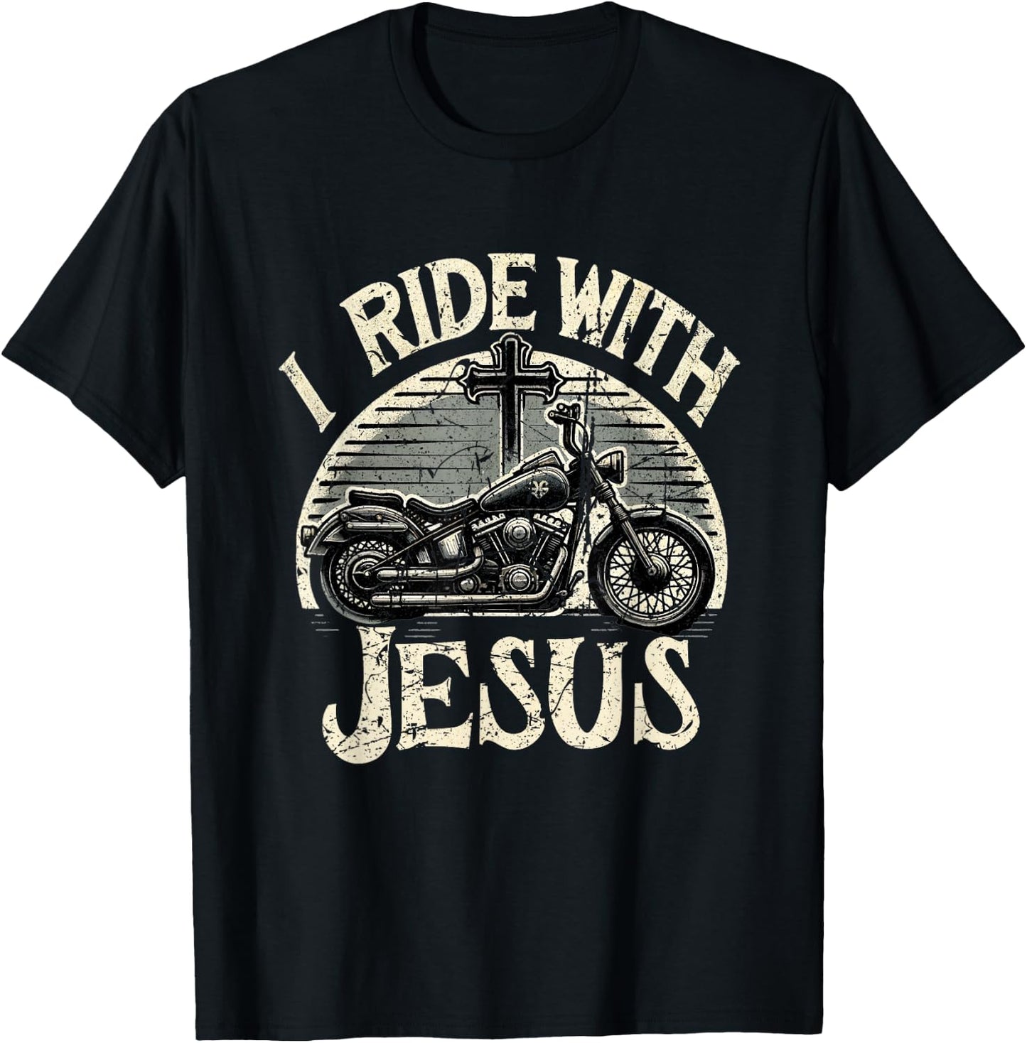 Vintage I Ride With Jesus Motorcycle Christian T-Shirt - T-Shirt | Black