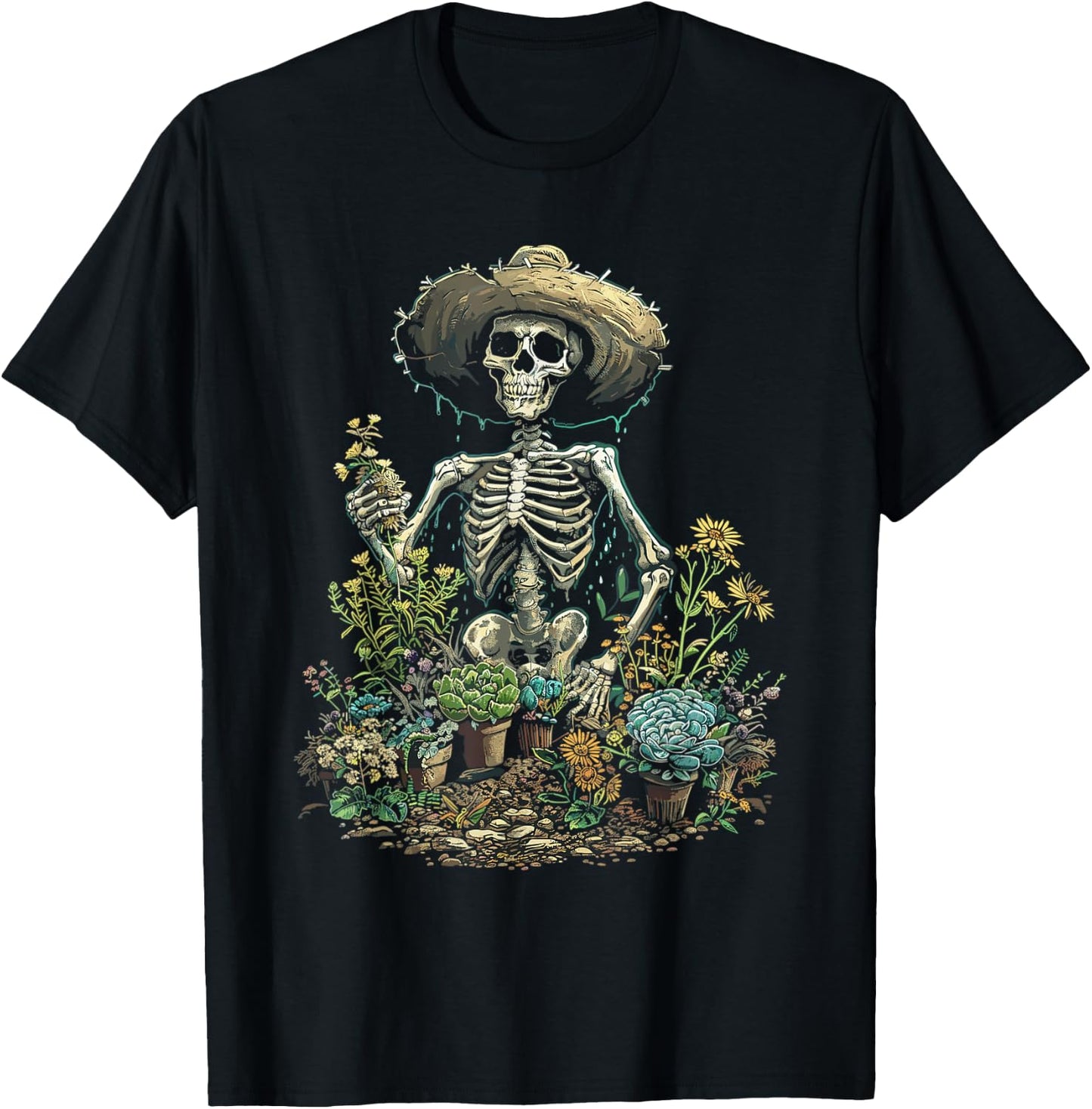 Skeleton Plants Lover Gardening Halloween T-Shirt - T-Shirt | Black