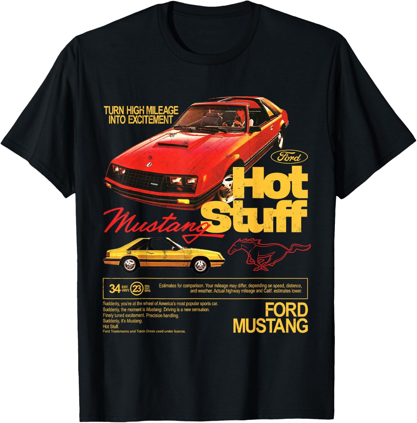 Ford - Mustang 1981 Hot Stuff with Pony Logo T-Shirt - T-Shirt | Black