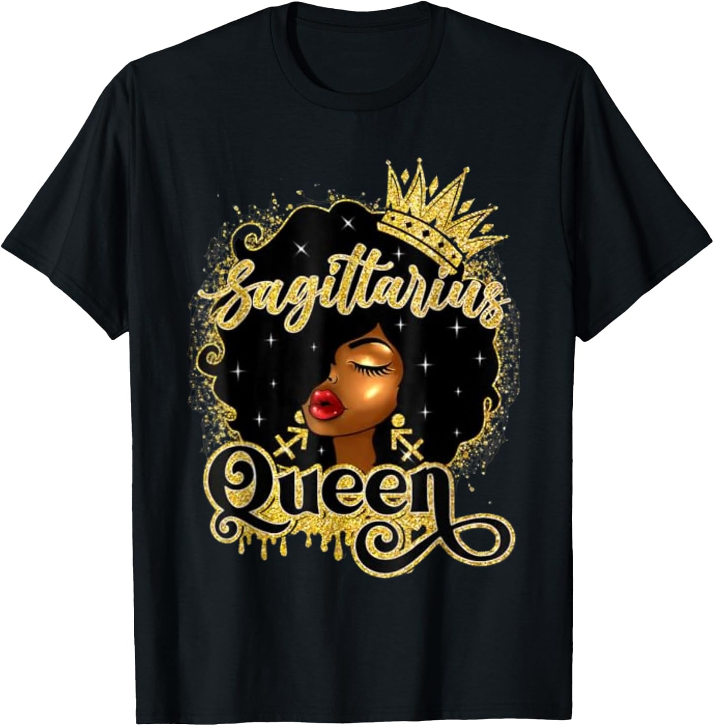 Sagittarius Queen Afro Crown Pretty Black Woman Sagittarius T-Shirt - T-Shirt | Black