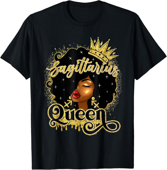 Sagittarius Queen Afro Crown Pretty Black Woman Sagittarius T-Shirt - T-Shirt | Black