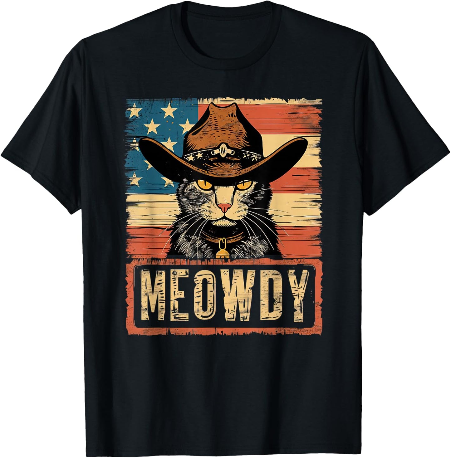 Meowdy Cat, Cowboy Kitten, Country Music T-Shirt - T-Shirt | Black