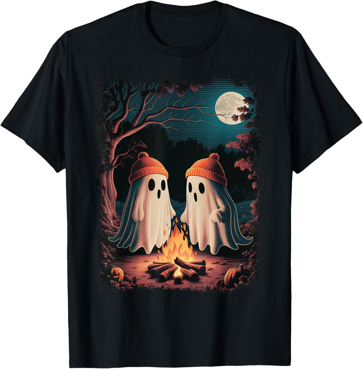 Vintage Ghost Camping Campfire Gothic Halloween Men Women T-Shirt - T-Shirt | Black