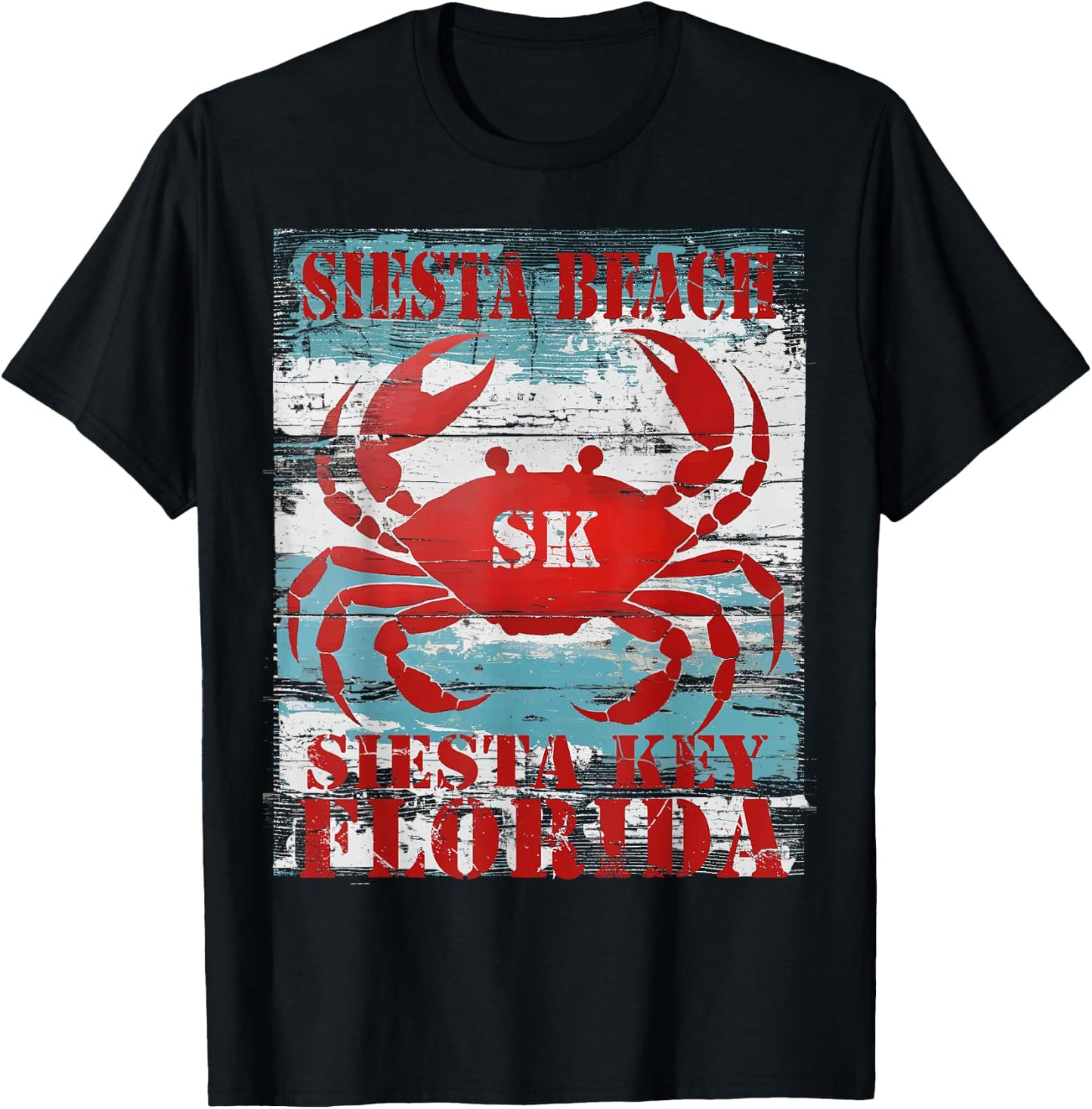 Siesta Key Florida Siesta Beach FL Nautical Coastal Crab SK Women Kids T-Shirt - T-Shirt | Black