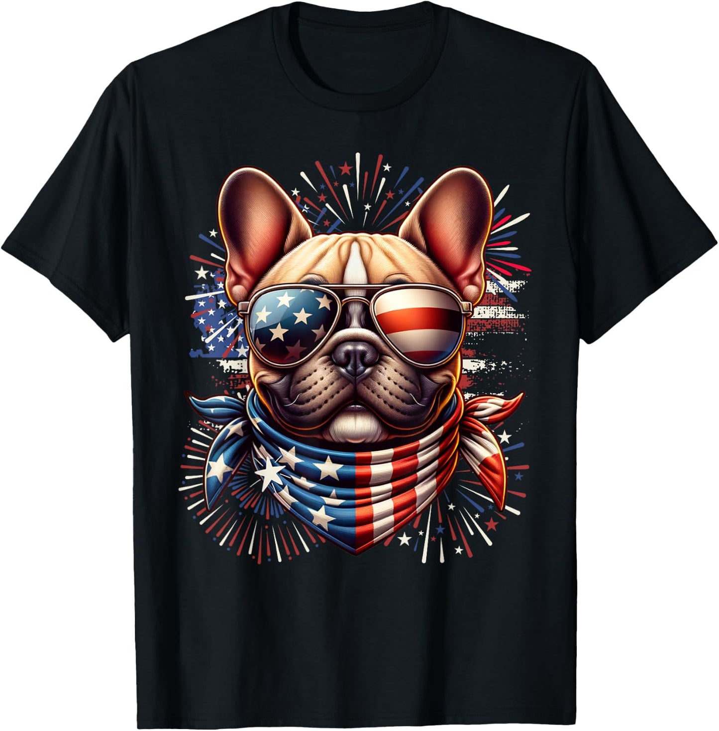French Bulldog Patriotic 4th of July Fireworks USA Frenchie T-Shirt - T-Shirt | Black