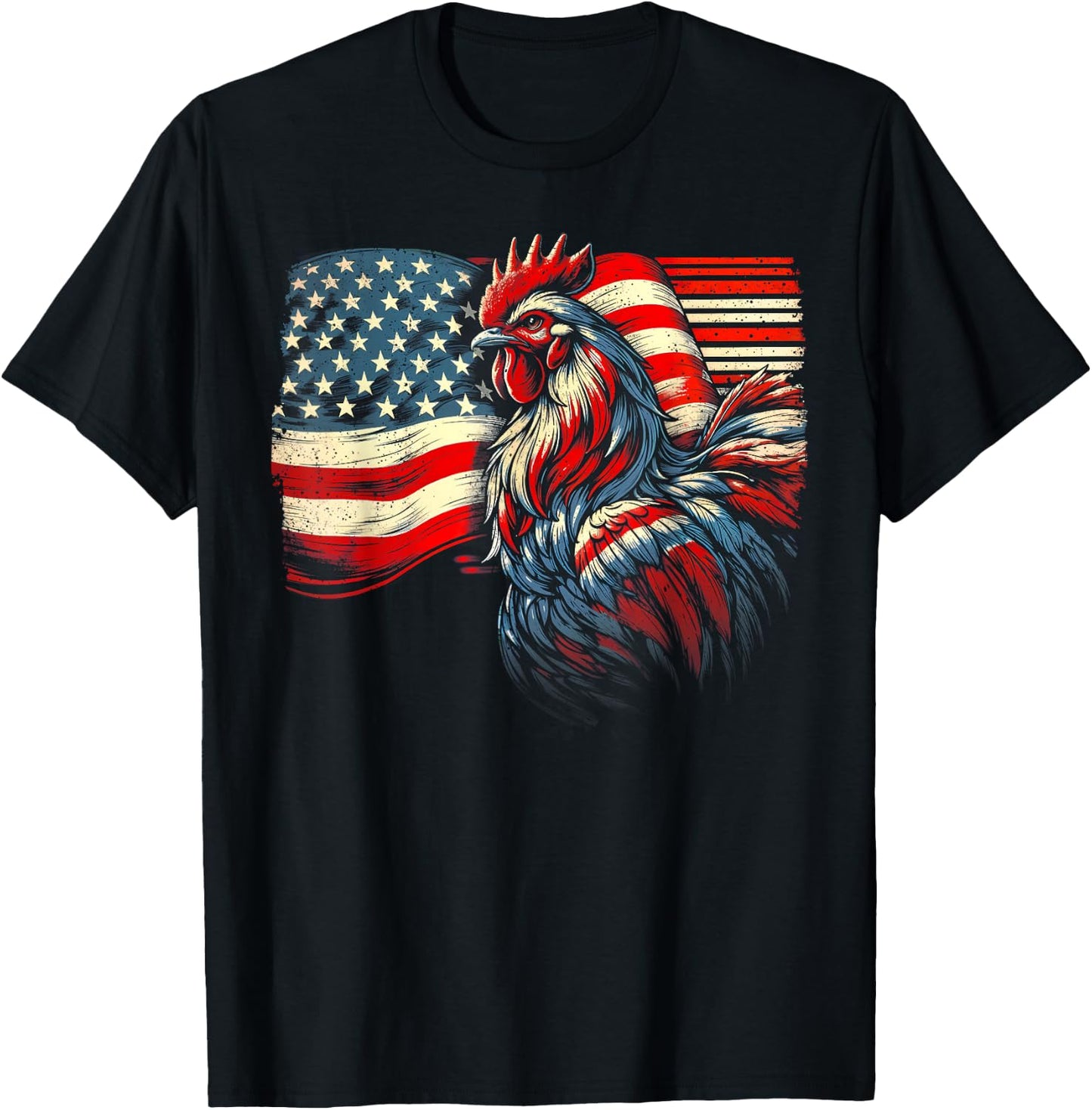 Chicken 4th Of July Flag American Patriot USA Farm Chicken Women Kids Men T-Shirt - T-Shirt | Black