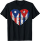 Cuban Puerto Rican Flags Heart | Puerto Rico Cuba Roots T-Shirt - T-Shirt | Black