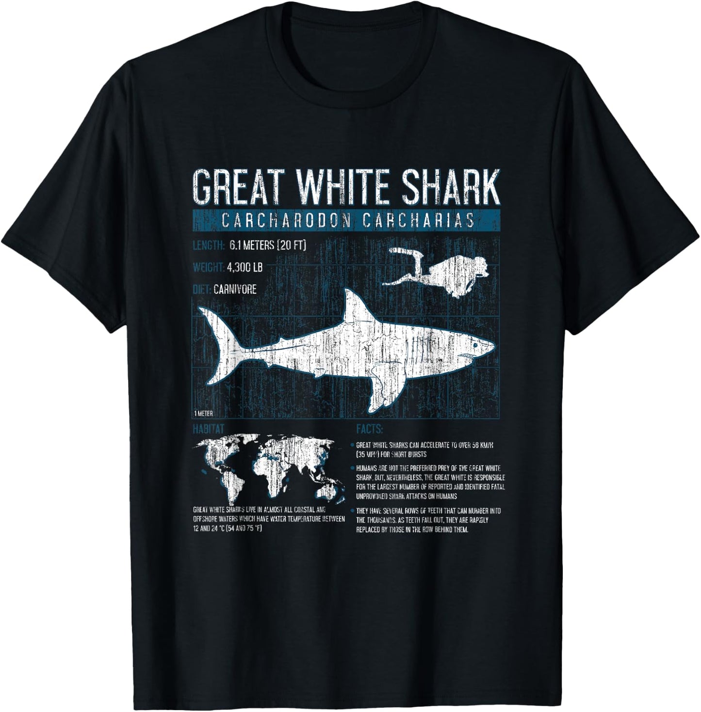 Great White Shark T Shirt Science Sharks Facts Geek Graphic T-Shirt - T-Shirt | Black