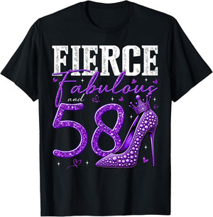 58th Birthday Fierce Fabulous and 58 Year Old Gifts Heels T-Shirt - T-Shirt | Black