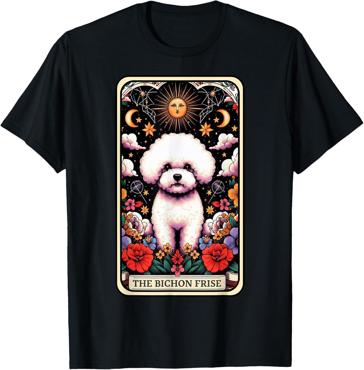 Bichon Frise Dog Tarot Card Floral Mom Bichon Frise Dad Pup T-Shirt - T-Shirt | Black