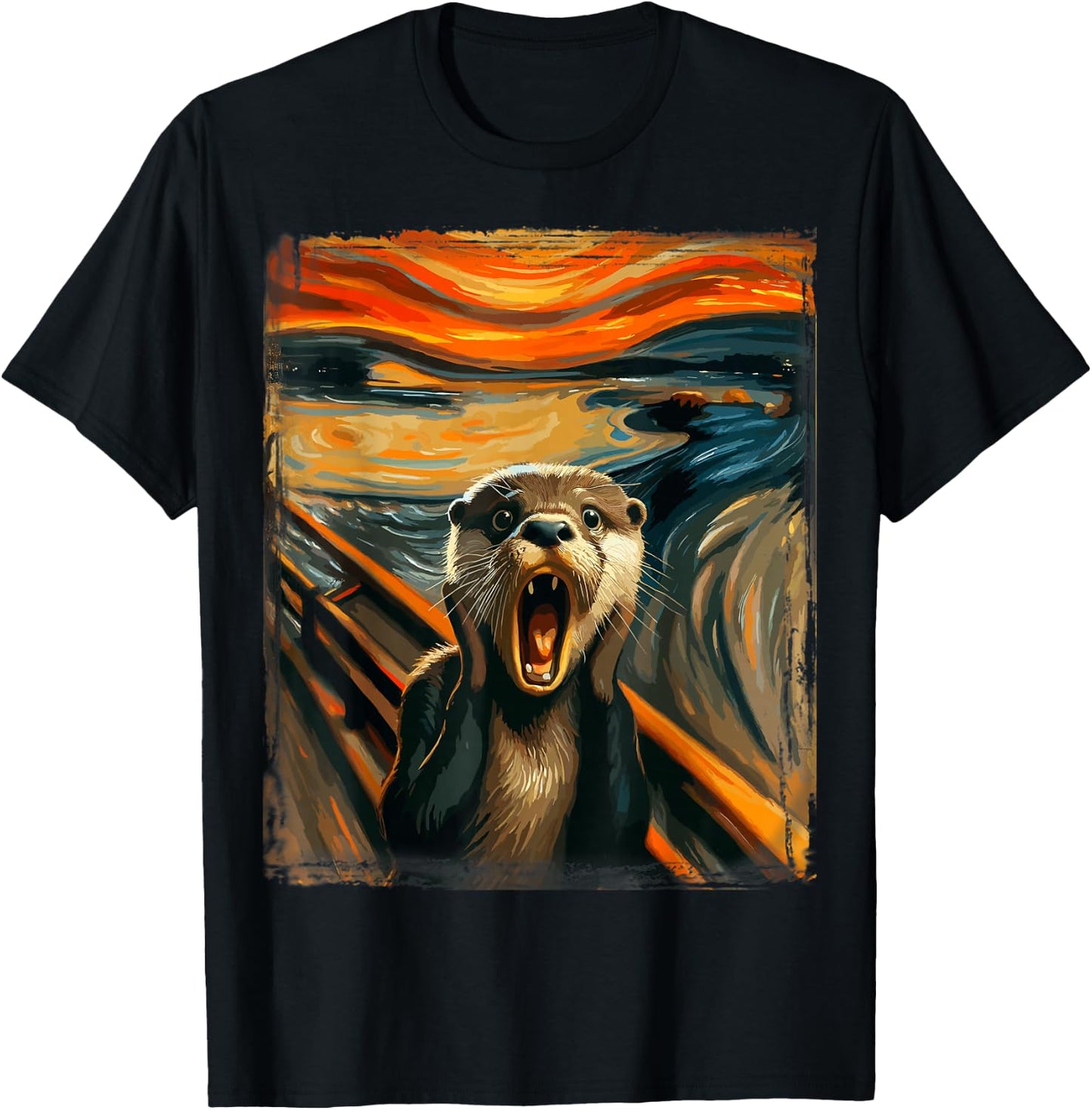 Expressionist Scream Parody Funny Animal Painting Art Otter T-Shirt - T-Shirt | Black
