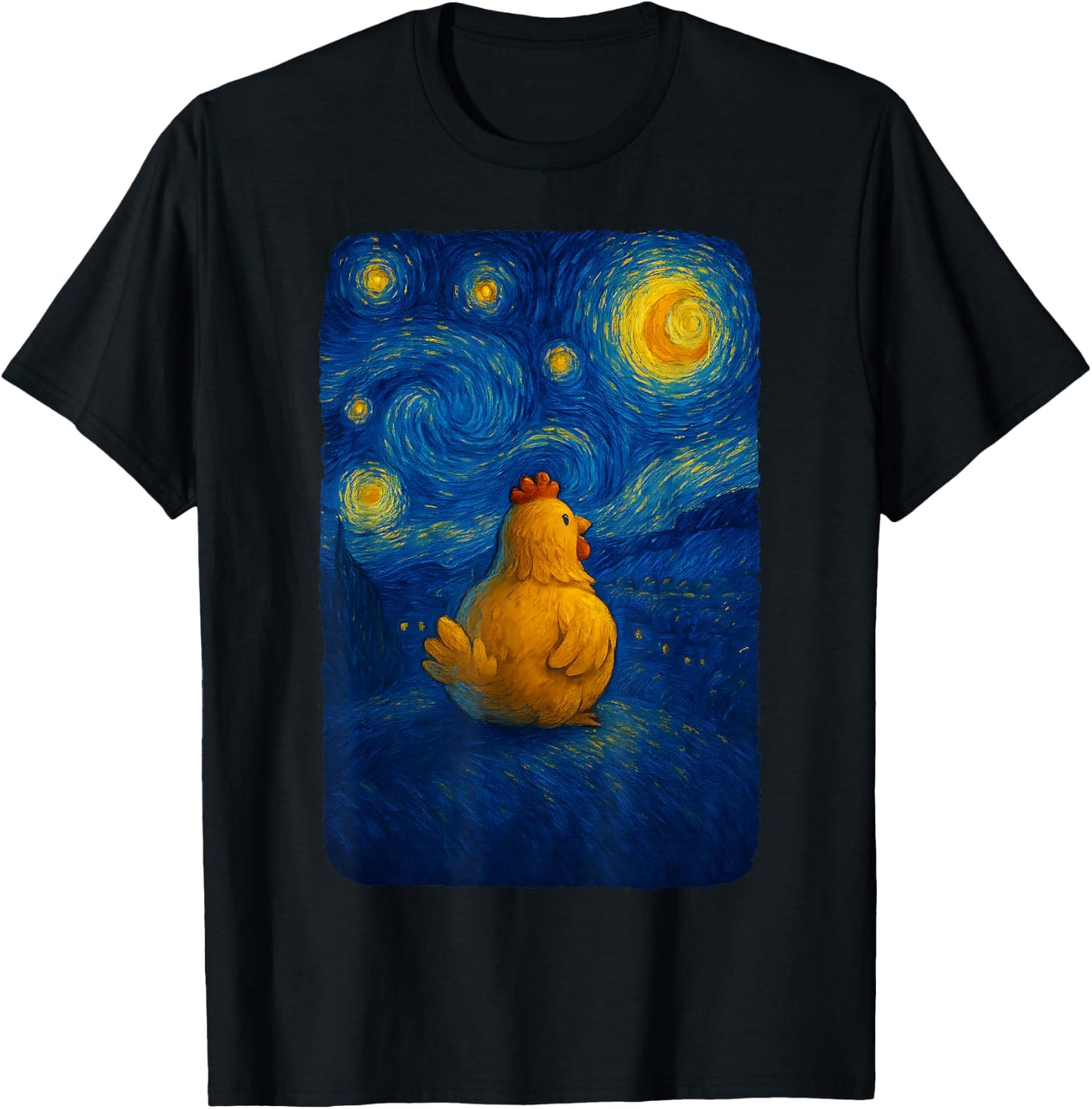 Chicken Farm Lover Girls Women Starry Funny Night Van Gogh T-Shirt - T-Shirt | Black