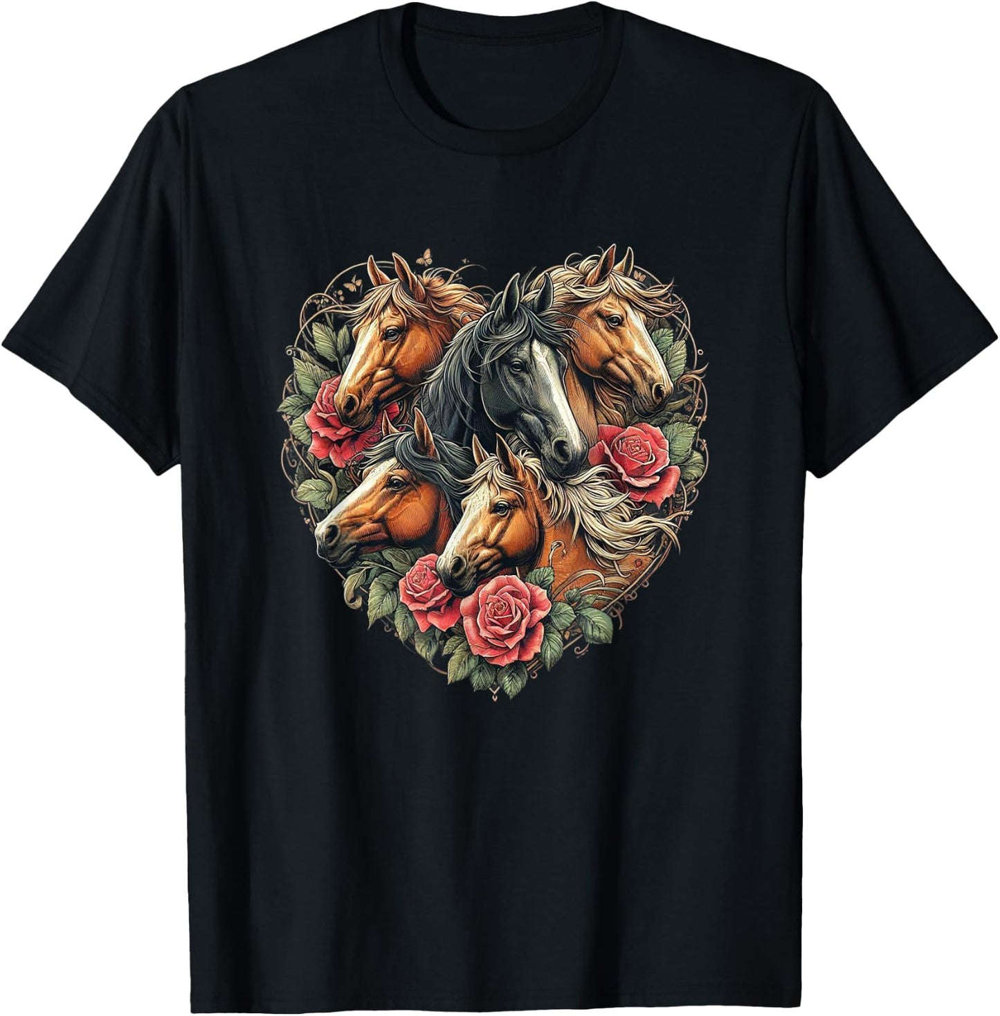 Horse Love Heart Equestrian Horse Rider Lovers T-Shirt - T-Shirt | Black