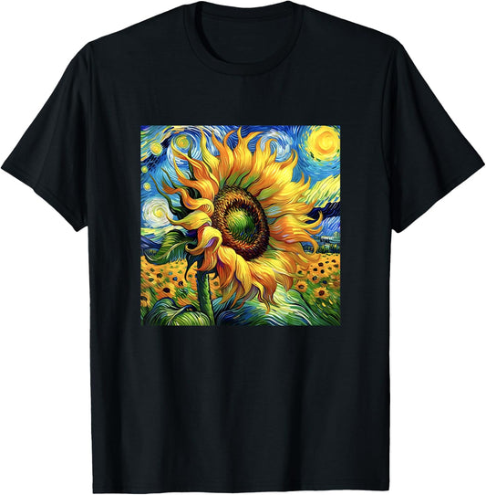 Van Gogh Paintings Starry Night Sunflowers Gift Men Women T-Shirt - T-Shirt | Black