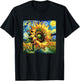 Van Gogh Paintings Starry Night Sunflowers Gift Men Women T-Shirt - T-Shirt | Black