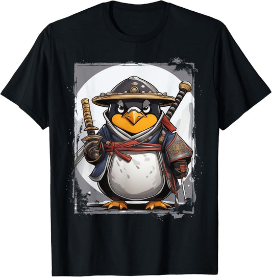 Penguin Linux Samurai Programming Nerd Warrior T-Shirt - T-Shirt | Black