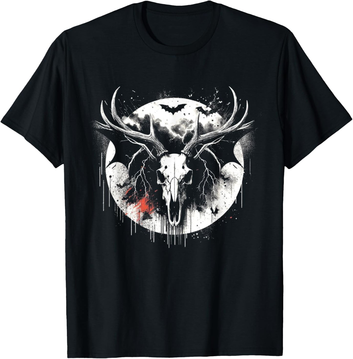 Deer Skull Bat - Creepy Deer Monster Halloween Lover T-Shirt - T-Shirt | Black