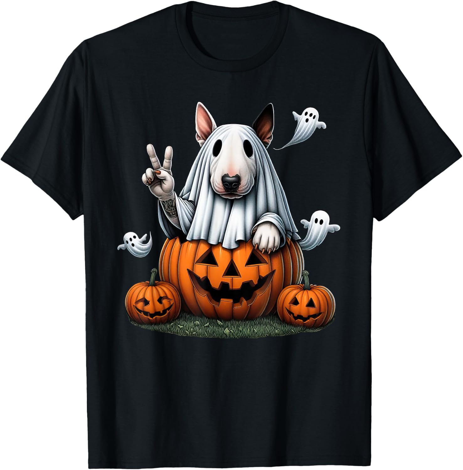 Funny Bull Terrier Ghost Boo Halloween Kids T-Shirt - T-Shirt | Black