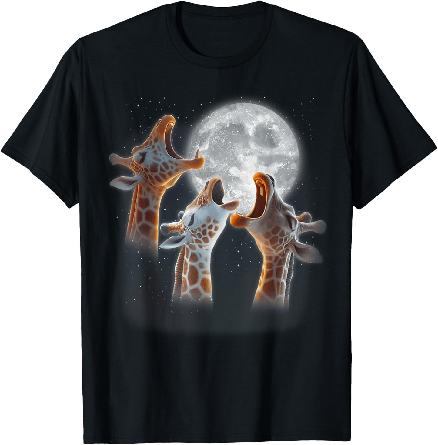 3 Giraffes Howling At The Moon Funny Giraffe Animal Lover T-Shirt - T-Shirt | Black