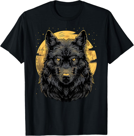 Wolf retro design Moon Grey Howling distressed T-Shirt - T-Shirt | Black