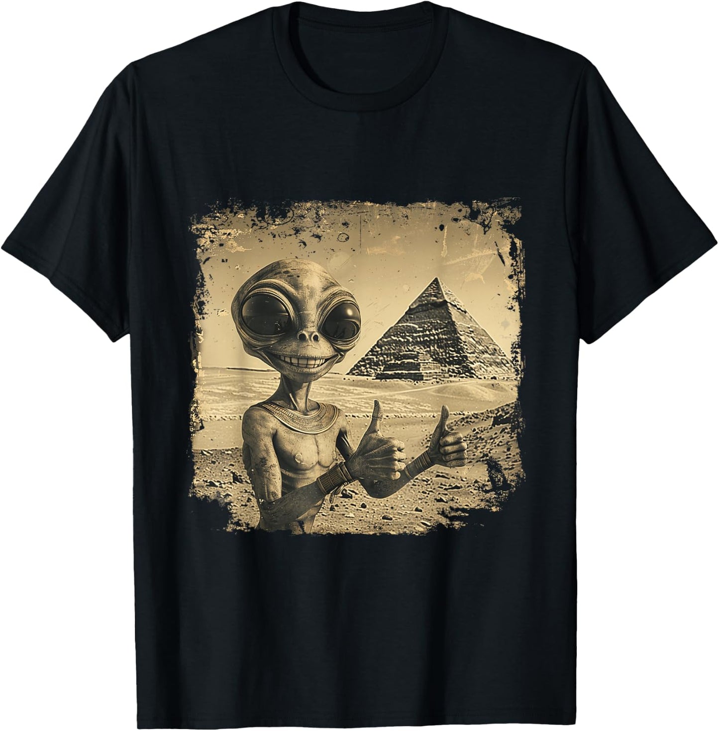 Aliens Ancient Thumb Up Pyramid Sci-Fi Egypt T-Shirt - T-Shirt | Black