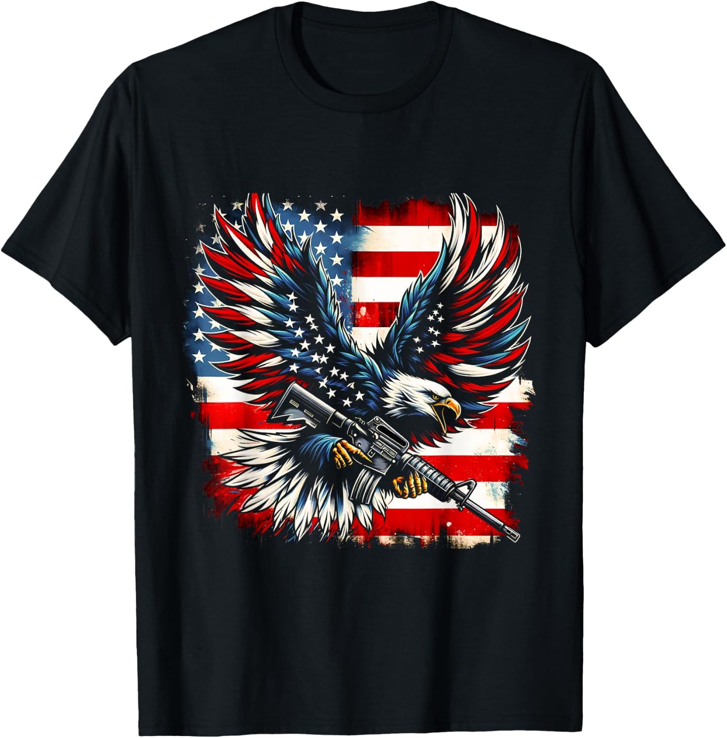 American Flag Eagle with Rifle T-Shirt - T-Shirt | Black