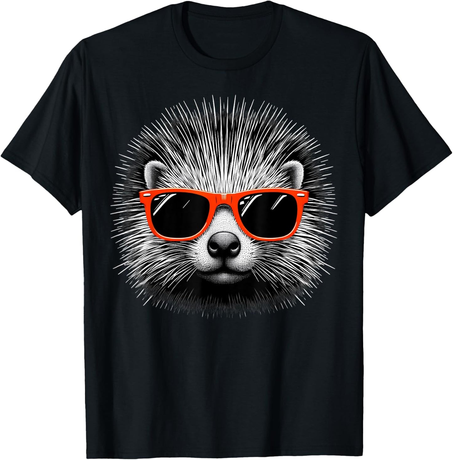 Cool Porcupine Wearing Sunglasses Graphic Art T-Shirt - T-Shirt | Black