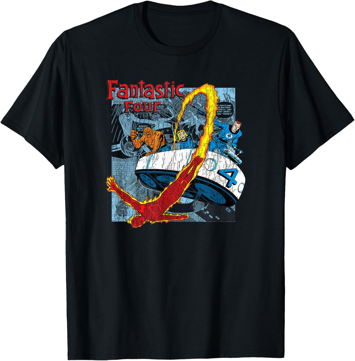 Marvel Fantastic Four Comic Shot Vintage Distressed Logo T-Shirt - T-Shirt | Black