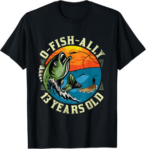 O-Fish-Ally 13 Years Old, 13th Birthday Fishing T-Shirt - T-Shirt | Black