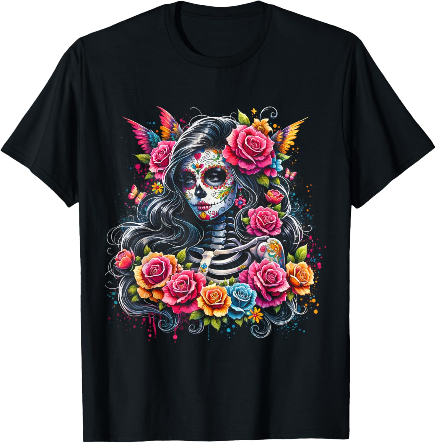 De Los Muertos La Catrina Day of the Dead Sugar Skull Women T-Shirt - T-Shirt | Black
