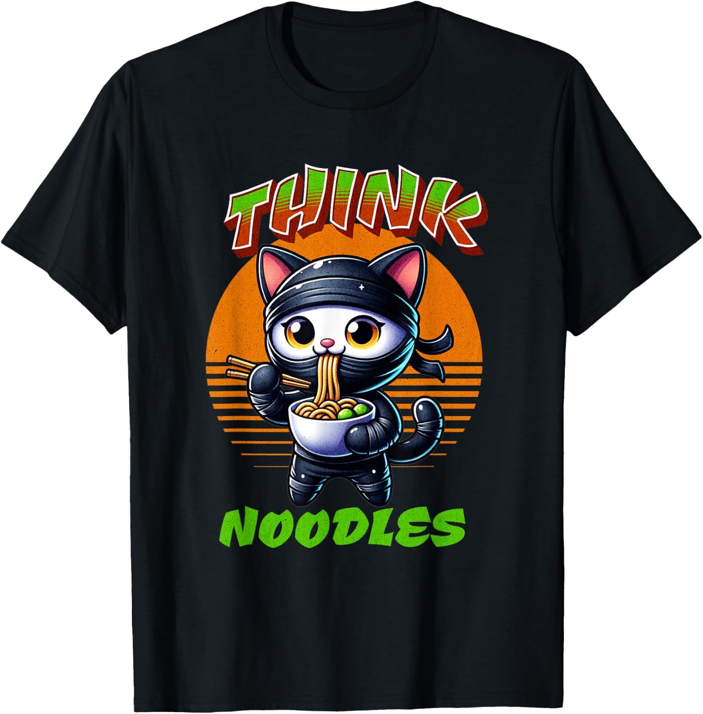 Think Noodles mmm noodles Kawaii Ninja Cat Funny Cat Men Women Kids T-Shirt - T-Shirt | Black
