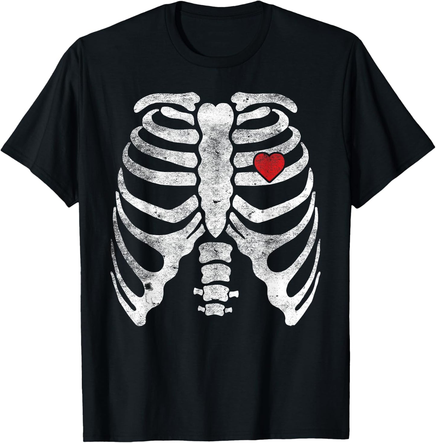 Heart Rib Cage X-Ray Adult Kids Funny Halloween Skeleton T-Shirt - T-Shirt | Black