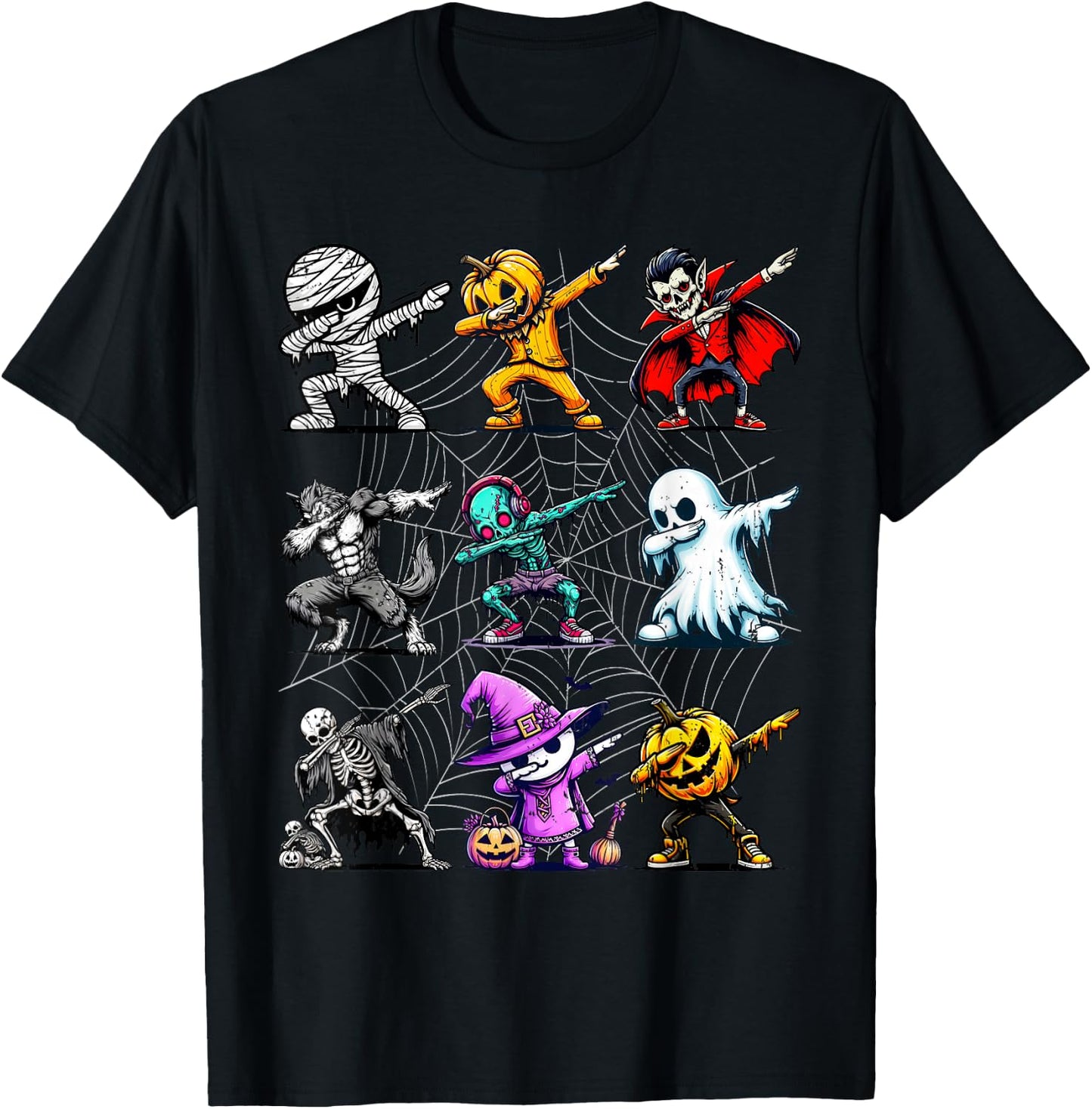 Dabbing Halloween Skeleton Zombie Ghost Pumpkin Mummy T-Shirt - T-Shirt | Black