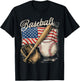 American Flag Baseball Player Bat Fan Catcher Pitcher USA T-Shirt - T-Shirt | Black
